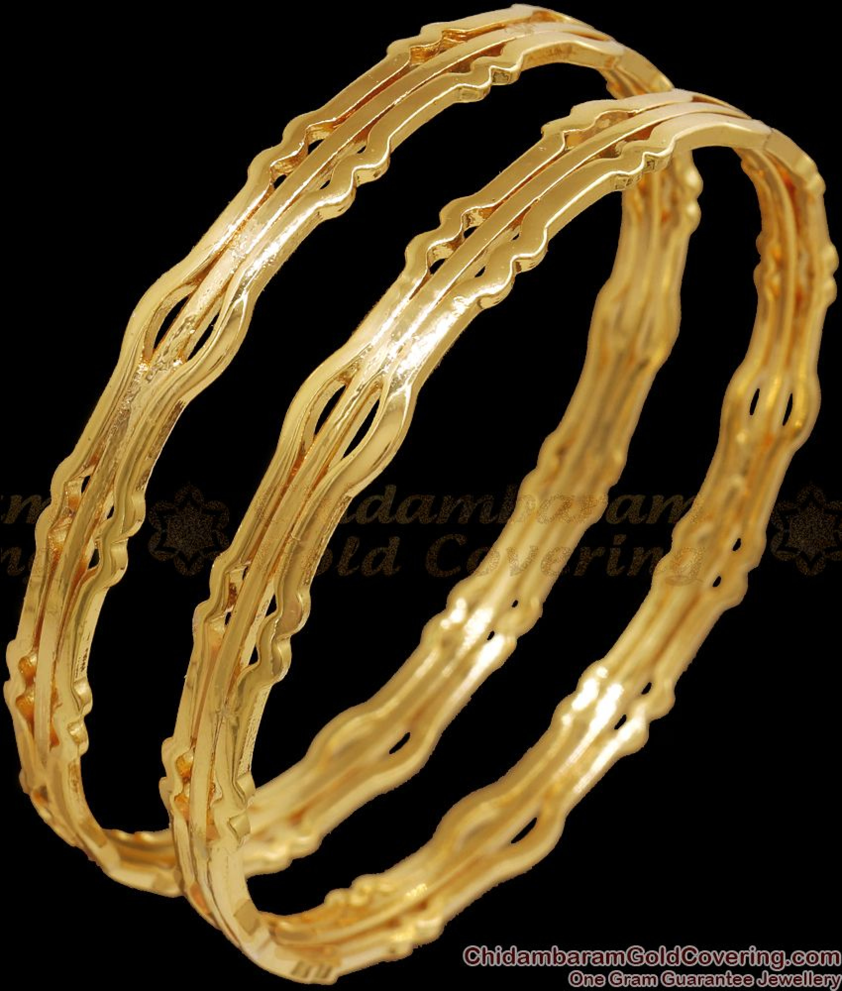 BR20512.4 Fashionable 3 Line Impon Gold Bangle Zig Zag Design