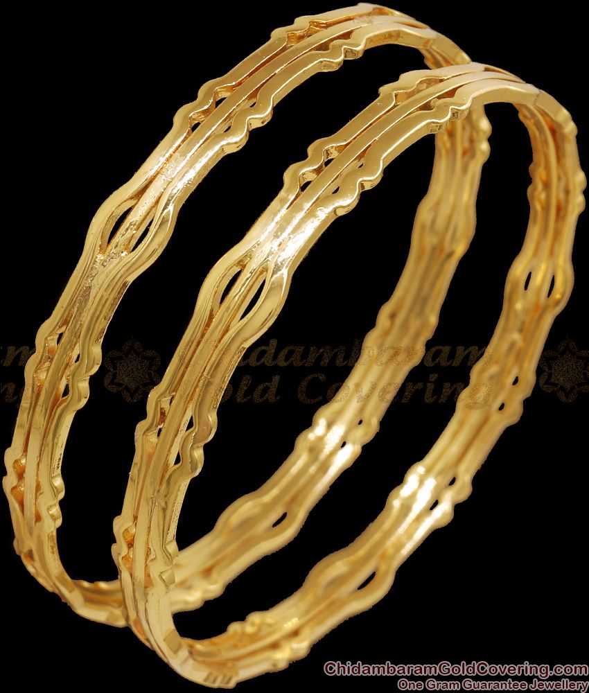 BR2051-2.8 Fashionable 3 Line Impon Gold Bangle Zig Zag Design