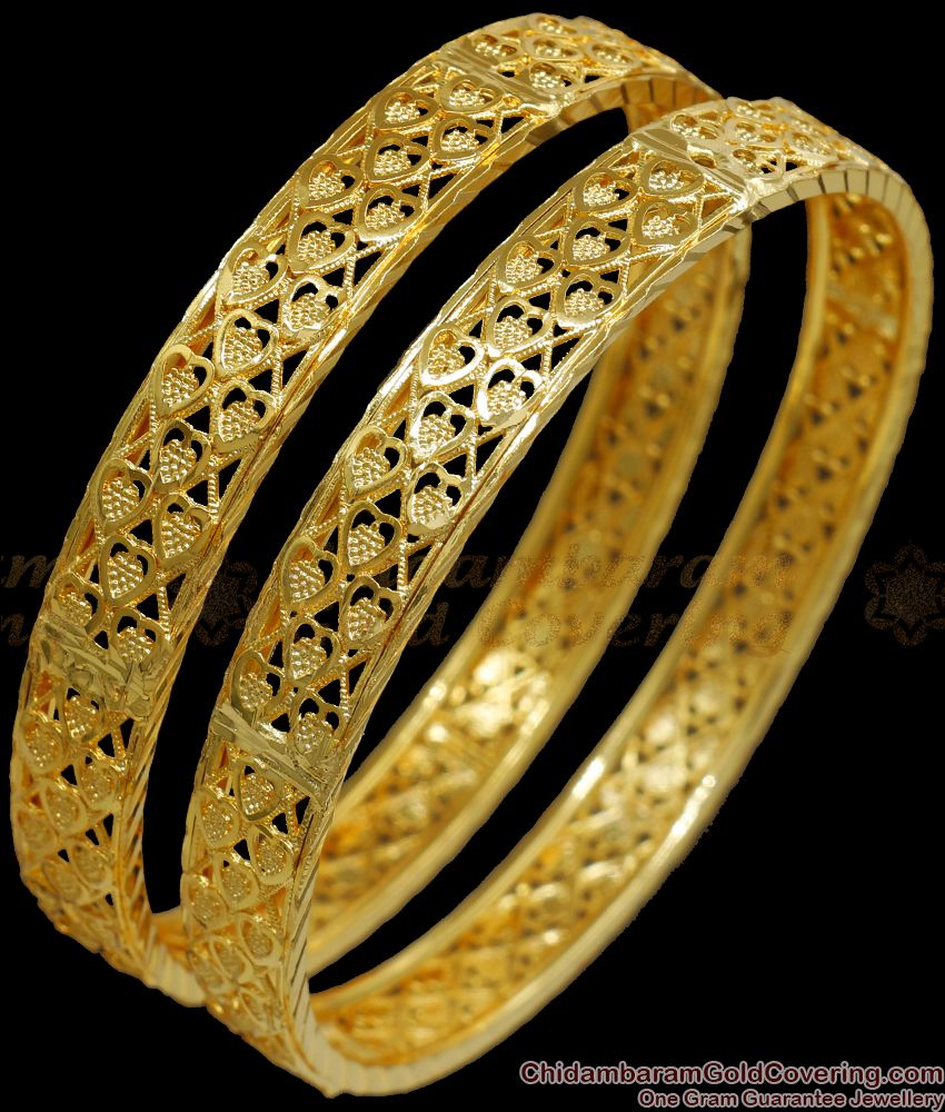 BR2062-2.6 Size Set Of Two 1 Gram Gold Bangle Heart Design Shop Online