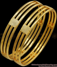 BR2067-2.4 Size Set Of 2 Gold Plated Bangle 3 Line Pattern