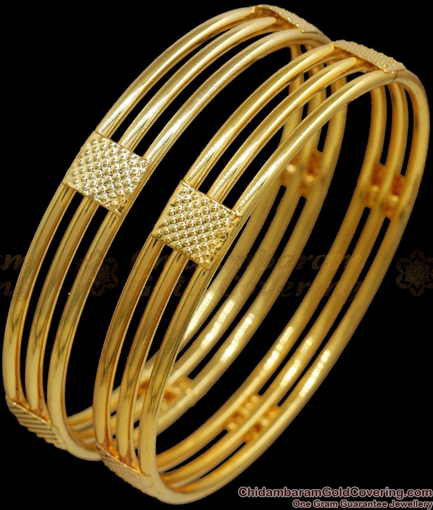 BR2067-2.8 Size Set Of 2 Gold Plated Bangle 3 Line Pattern