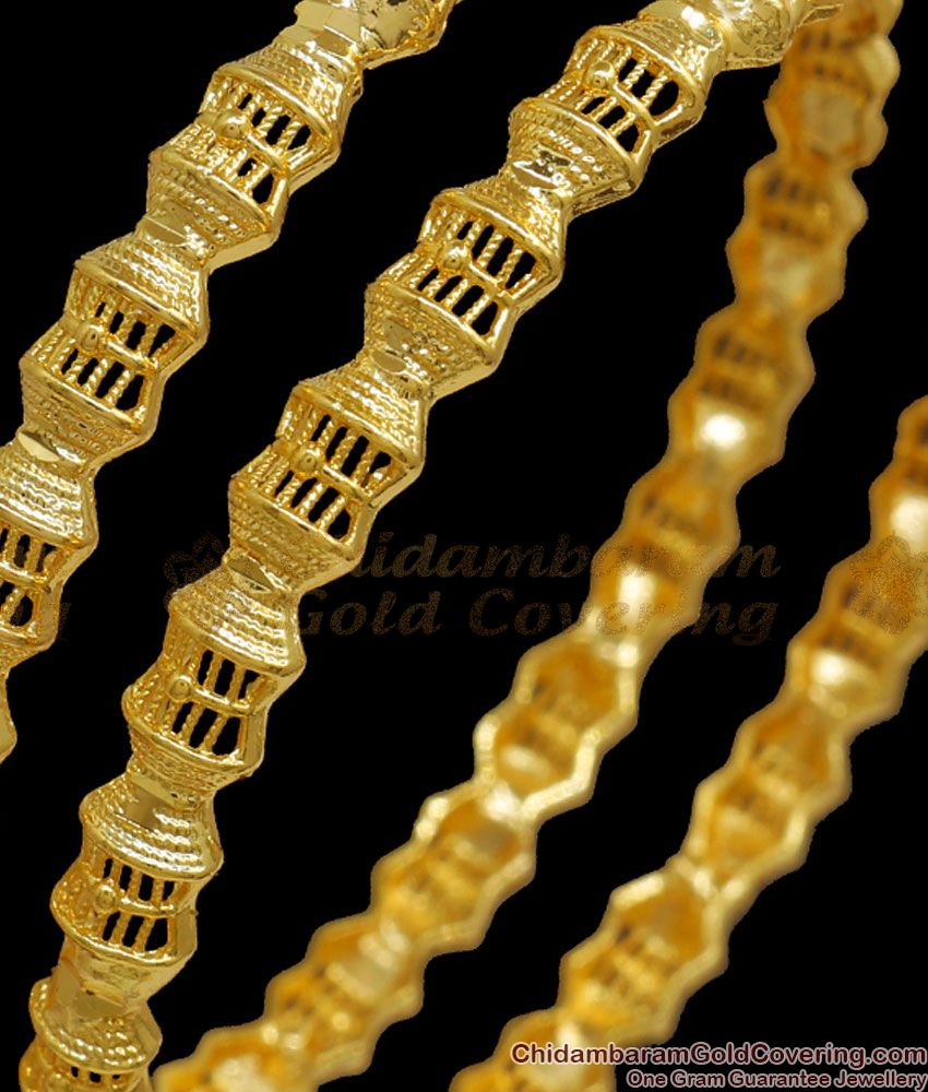 BR2104-2.6 Size Traditional 1 Gram Gold Bangles Net Pattern Shop Online