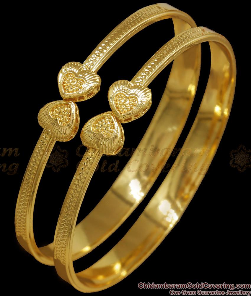BR2158-2.6 Size Stylish Heart Design Gold Bangles At Offer Price Shop Online