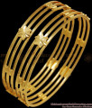 BR2160-2.4 Size Set Of Two Gold Plated Bangle 3 Line Floral Design