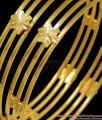 BR2160-2.6 Size Set Of Two Gold Plated Bangle 3 Line Floral Design