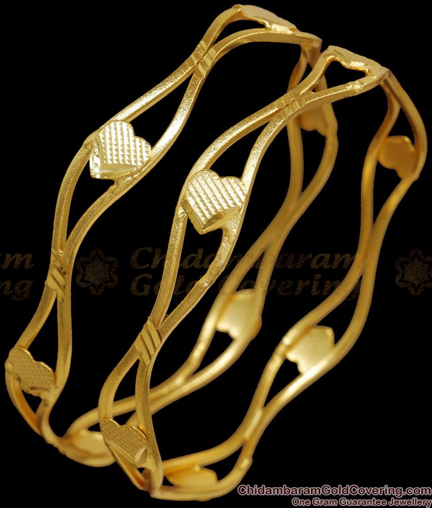 BR2163-2.6 Size Set Of Two Gold Neli Bangles Heart Designs