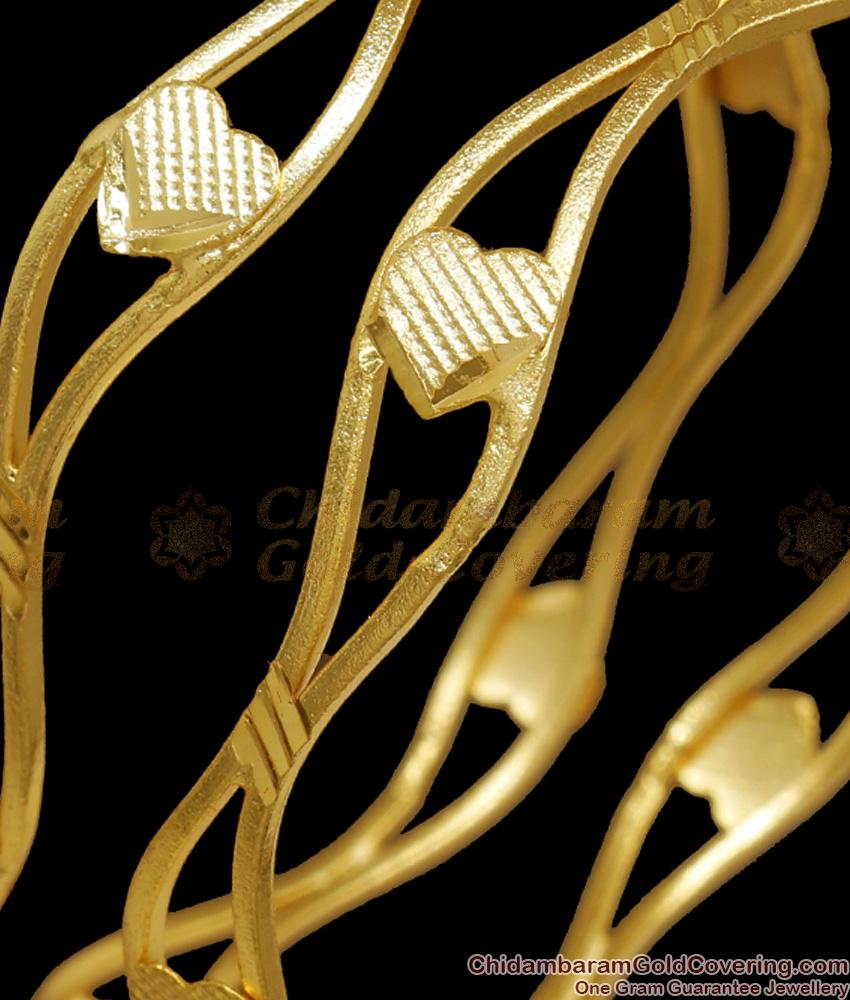 BR2163-2.10 Size Set Of Two Gold Neli Bangles Heart Designs