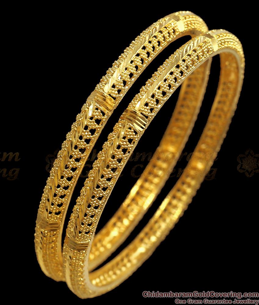 BR2171-2.6 Size Beautiful 916 Gold Pattern Kerala Bangle Net Pattern Bridal Collections