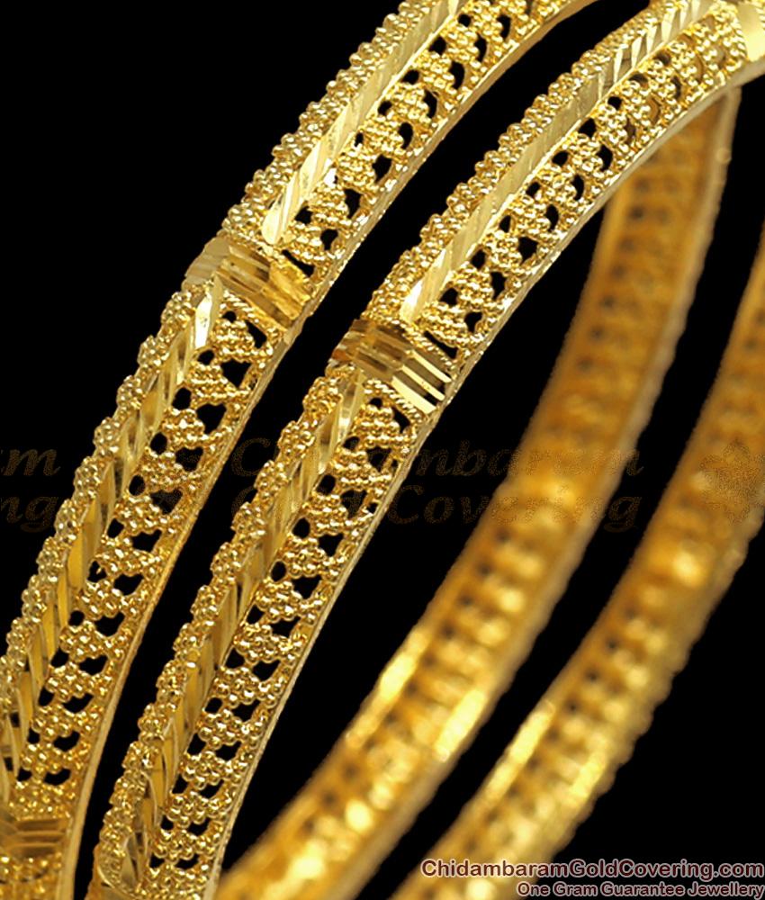 BR2171-2.6 Size Beautiful 916 Gold Pattern Kerala Bangle Net Pattern Bridal Collections