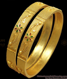 BR2174-2.6 Size Bridal Forming Gold Bangle Floral Meenakari Pattern Shop Online