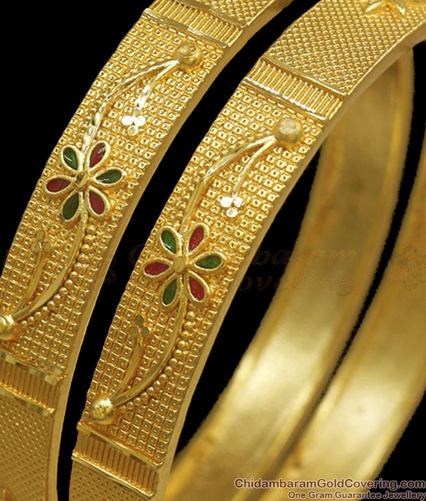 BR2174-2.10 Size Bridal Forming Gold Bangle Floral Meenakari Pattern Shop Online