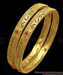 BR2176-2.6 Size Fabulous 2 Gram Gold Bangle Arabian Design Ruby Stone Collections
