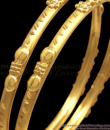 BR2182-2.6 Size Thin Real Gold Bangle Floral Designs Forming Collections