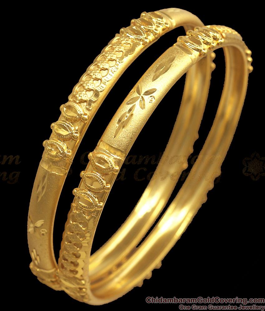 BR2184-2.10 Size Unique Rangoli Design Two Gram Gold Bangles Latest Collections