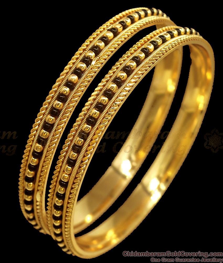 BR2187-2.8 Traditional Black Beads Karugamani Gold Plated Bangle Designs Online