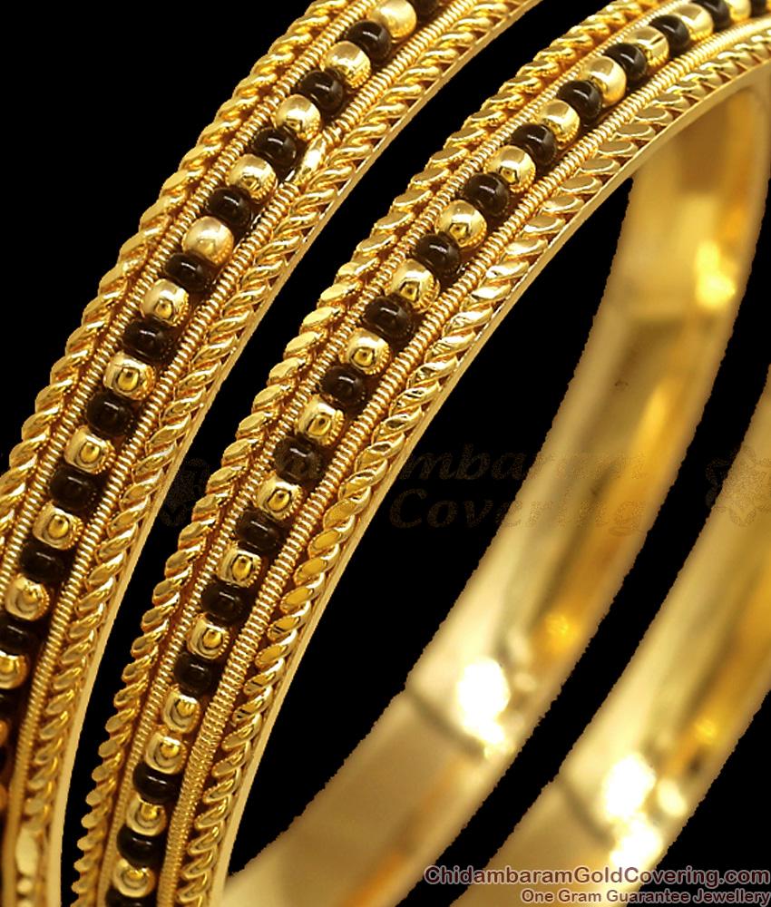 BR2187-2.4 Traditional Black Beads Karugamani Gold Plated Bangle Designs Online