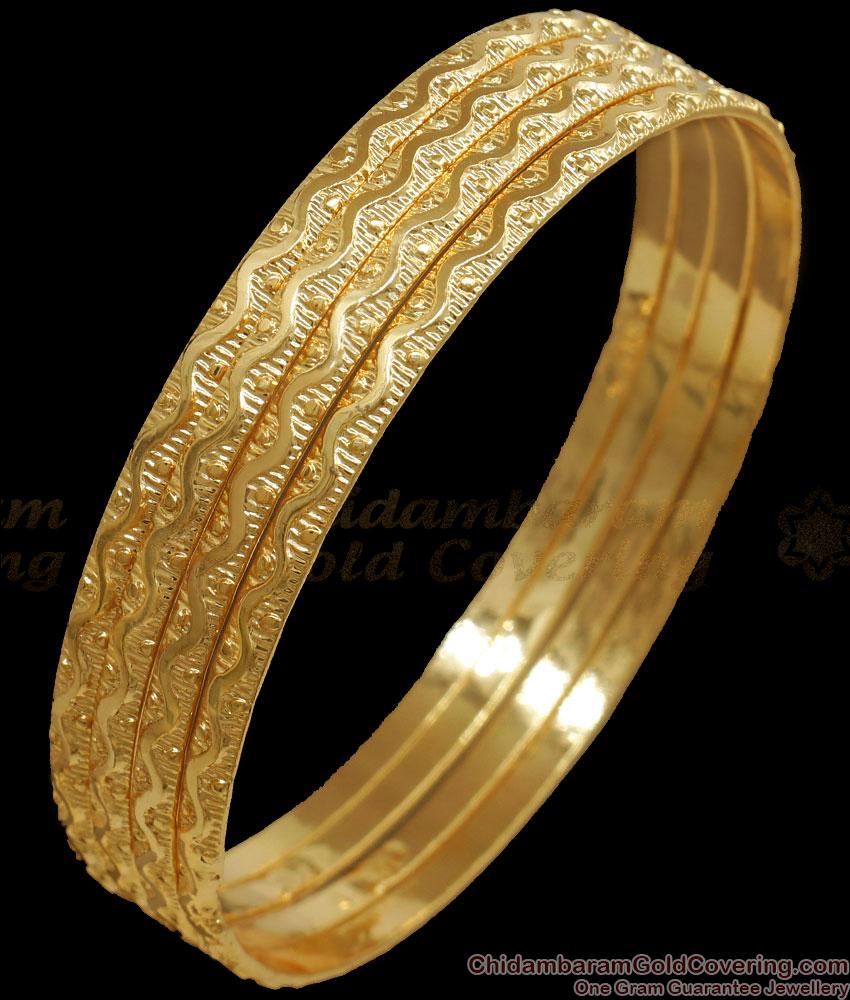 BR2195-2.8 Size Set of 4 Stylish Daily Wear Gold Plated Bangles Curved Rangoli Designs