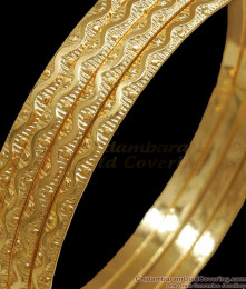 BR2195-2.8 Size Set of 4 Stylish Daily Wear Gold Plated Bangles Curved Rangoli Designs BR2195-2.8 Size Set of 4 Stylish Daily Wear Gold Plated Bangles Curved Rangoli Designs