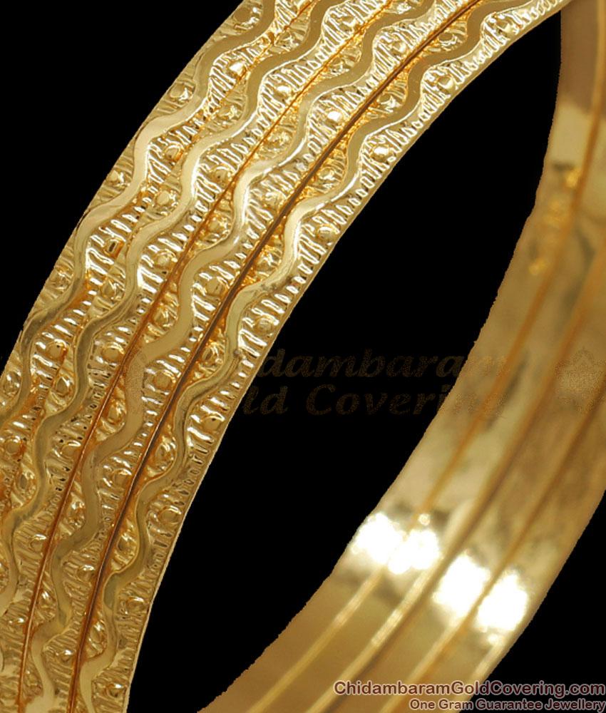 BR2195-2.4 Set of 4 Stylish Daily Wear Gold Plated Bangles Curved Rangoli Designs