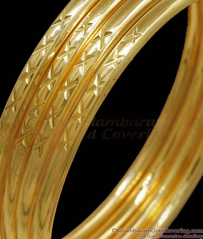 BR2196-2.4 Size Traditional Solid Thick Plain Gold Imitation Bangles 4 Set Designs