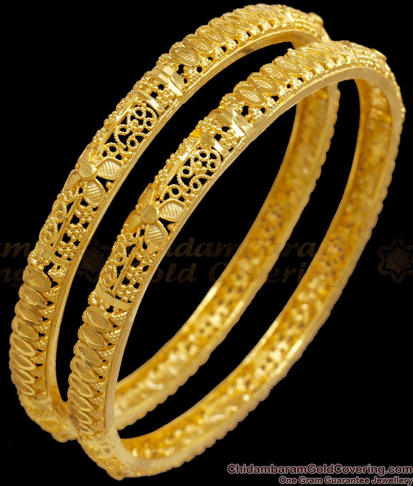 BR2200-2.8 Size Beautiful Floral 2 Gram Gold Bangles 916 Gold Design