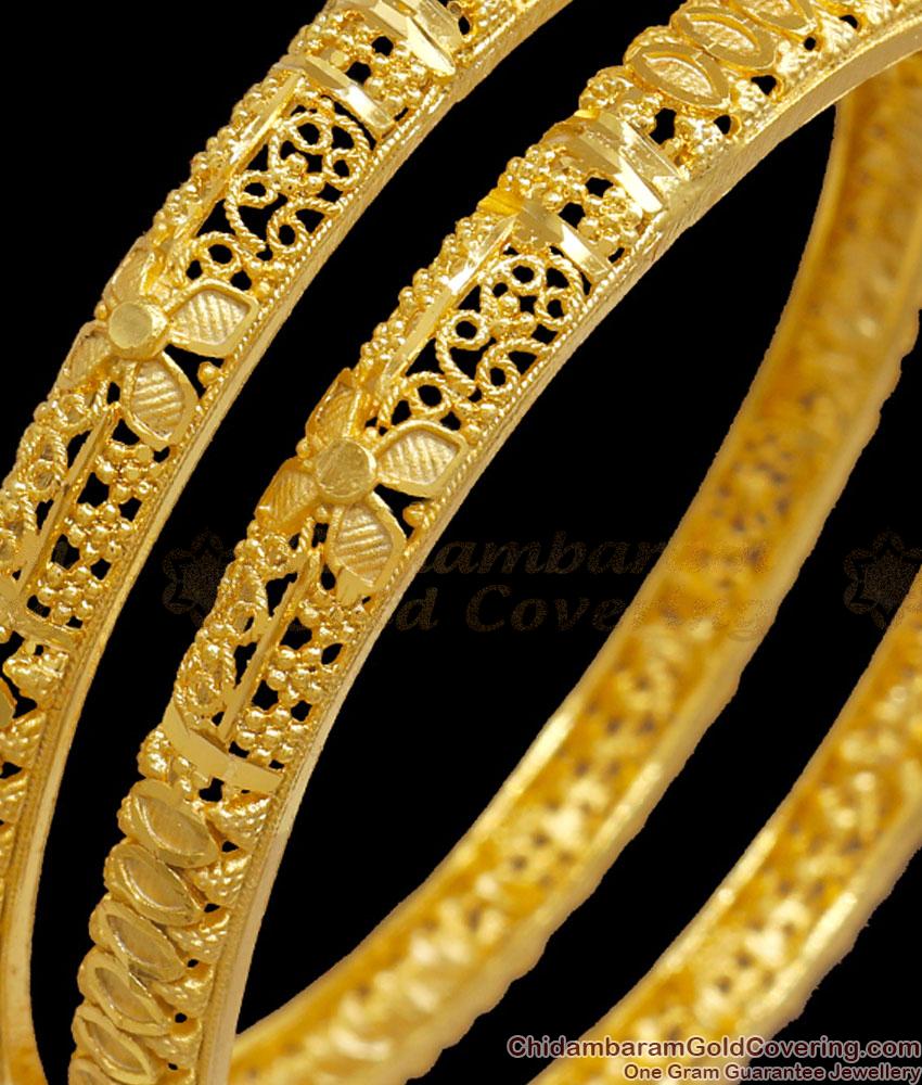 BR2200-2.4 Size Beautiful Floral 2 Gram Gold Bangles 916 Gold Design