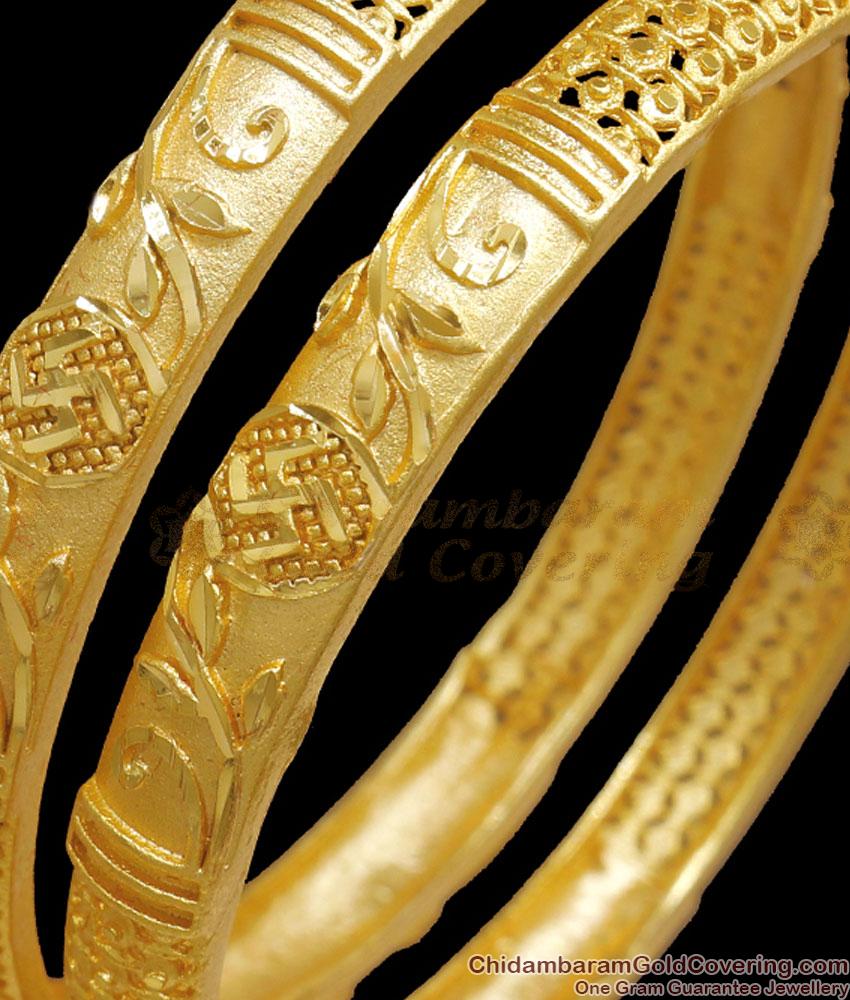 BR2203-2.4 Size Two Gram Gold Bangles Swastic Design Bridal Collections