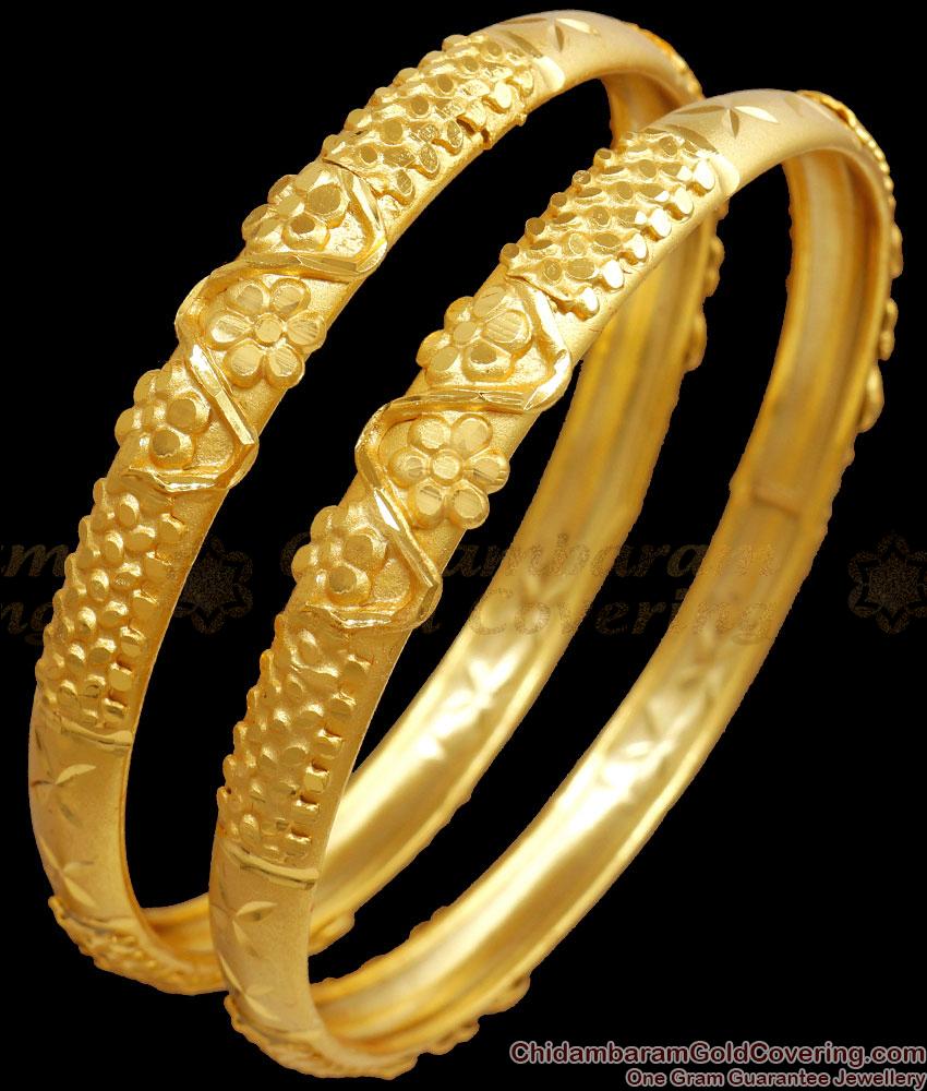 BR2243-2.10 Size Real Gold Tone Floral Bangle Design Forming Bridal Collections