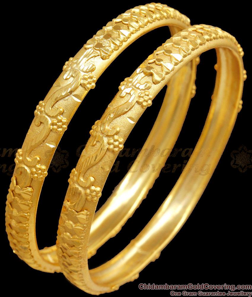 BR2244-2.6 Size Bridal Two Gram Gold Bangle Floral Designer Collections