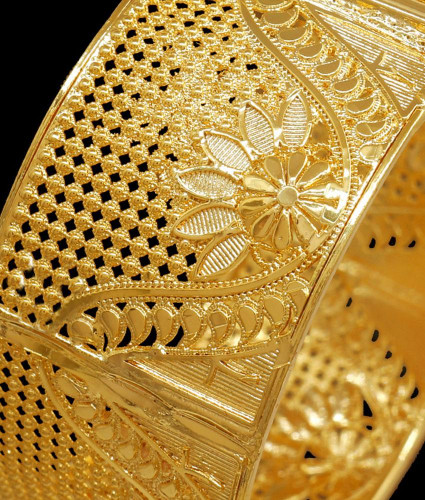 BR2258 2.4 Size Bridal Heavy Gold Plated Broad Kada Bangles Womens Fashion