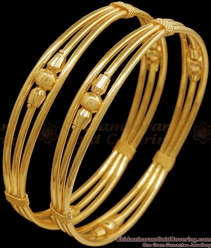 BR2292-2.10 Curvy Real Gold Tone Bangles 3 Line Designs Shop Online