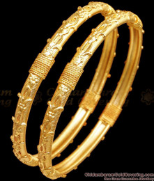 BR2465-2.4 Size Set Of 2 Forming Gold Bangle Floral Design For Marriage