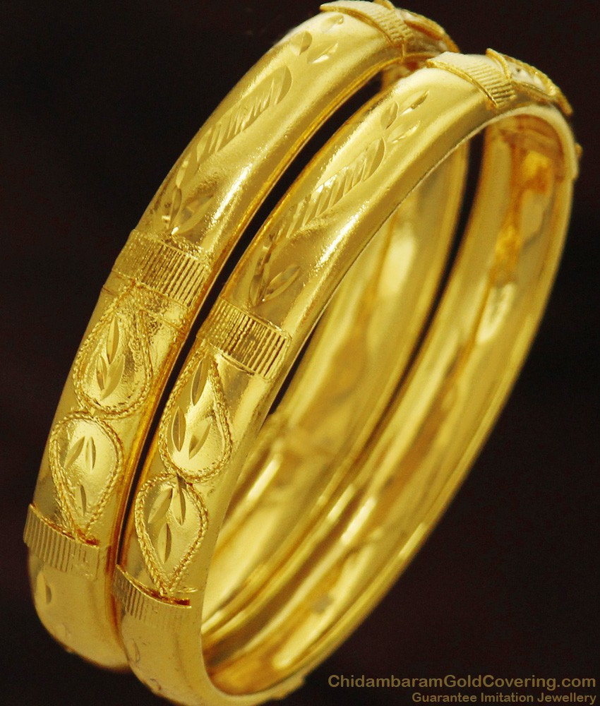 BR248-2.4 Size Shiny Leaf Pattern Thick Bangles for Daily Use