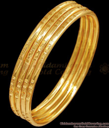BR2483-2.8 Size Set Of 4 Pure Gold Tone Plain Bangles For Regular Use