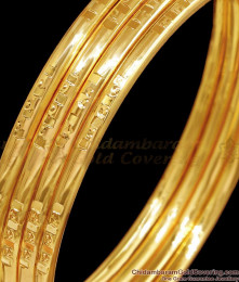 BR2483-2.8 Size Set Of 4 Pure Gold Tone Plain Bangles For Regular Use