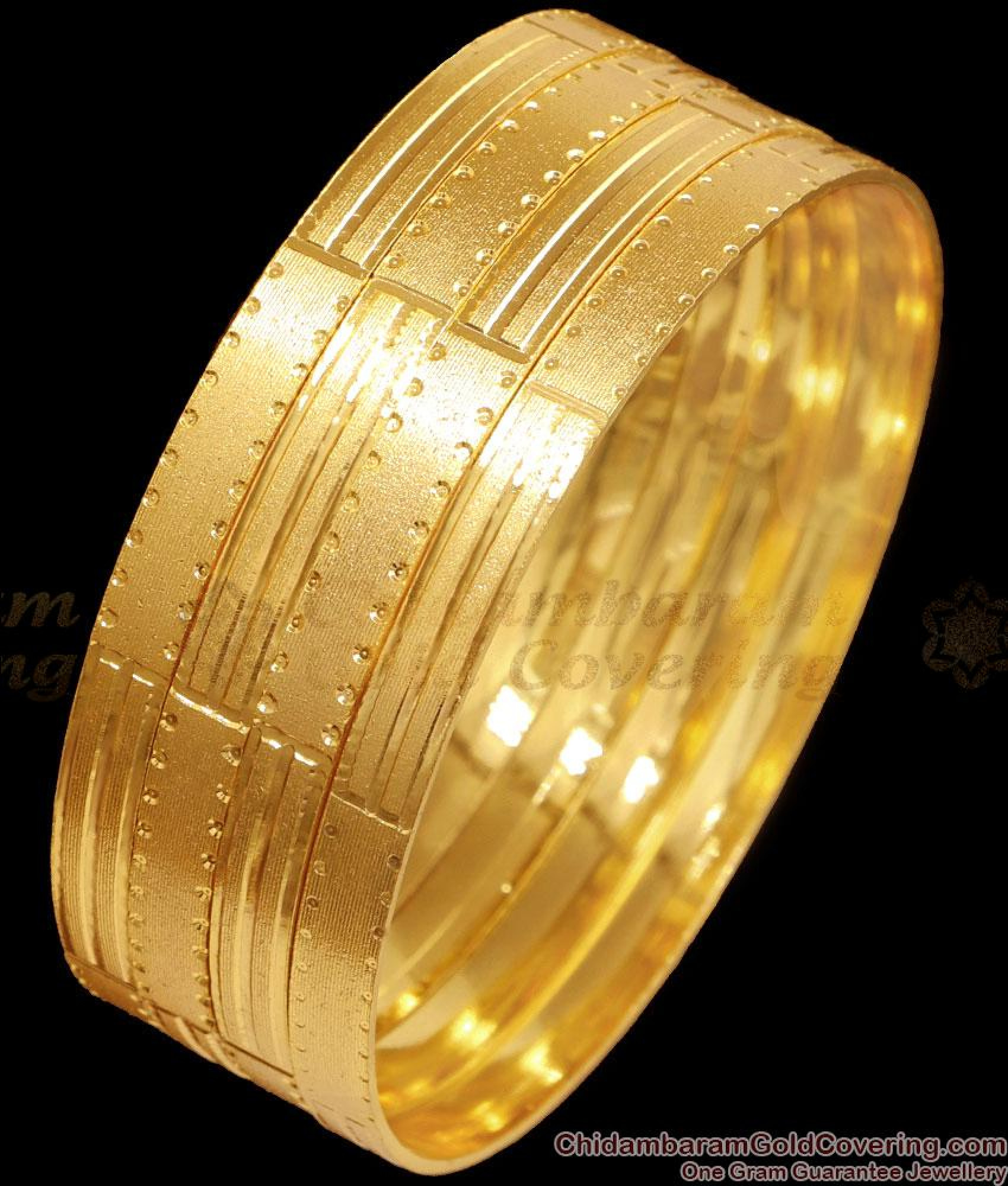Goin Bangle BR2488-2.10 Size Plain Gold Plated Set Of 4 Bangles Dotted Design