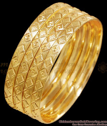 BR2489-2.8 Size Set Of Four Diamond Pattern 1 Gram Gold Bangle Set