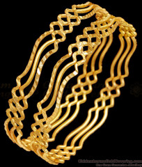 BR2496-2.4 Size Set Of Two New Model Designer Gold Plated Bangle Zig Zag Design BR2496-2.4 Size Set Of Two New Model Designer Gold Plated Bangle Zig Zag Design