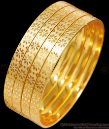 BR2504-2.6 Size 22Kt Gold Imitation 4 Set Bangle Small Floral Design