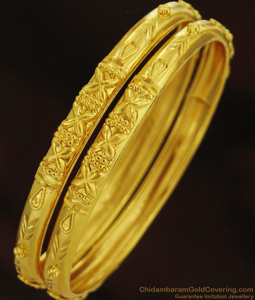 BR251-2.4 Size Simple Self Design Gold Tone Bangles for Women