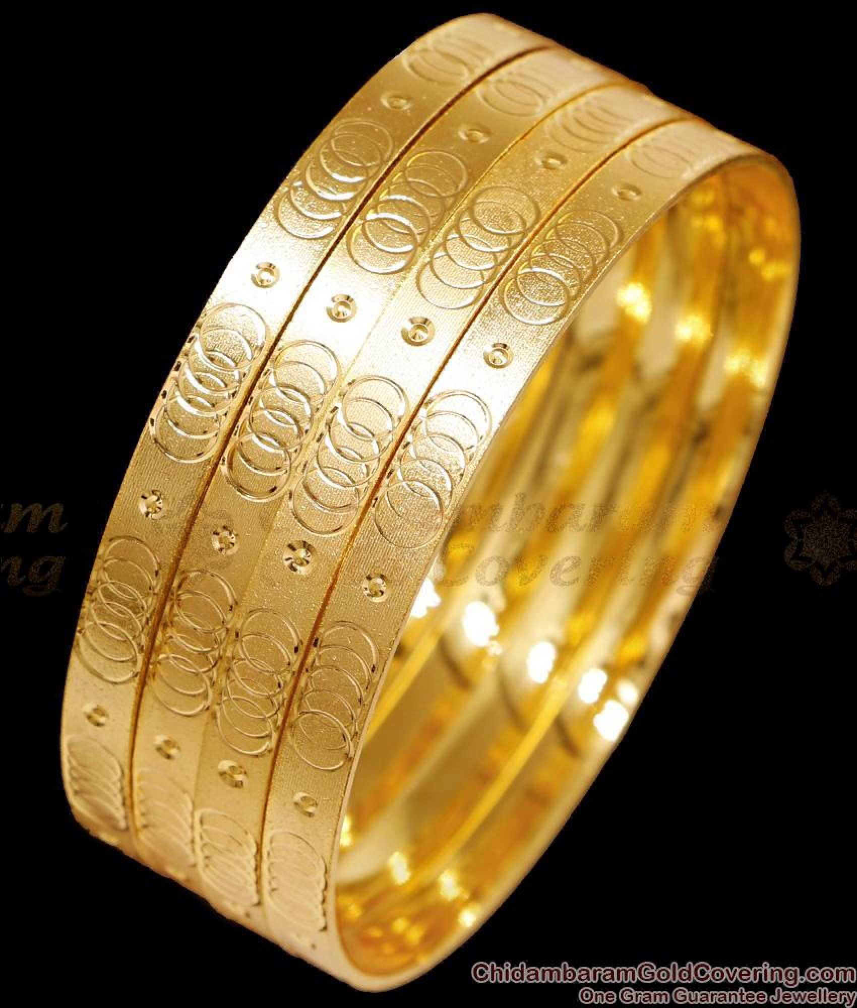 BR2570-2.10 Size Micro Gold Plated Bangle 4 Set Design Without Stone