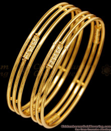 BR2571-2.4 Simple 3 Line Micro Gold Plated Bangle Design Online
