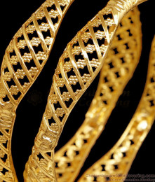 BR2593-2.8 Elegant One Gram Gold Bangle Floral Design For Daily Wear