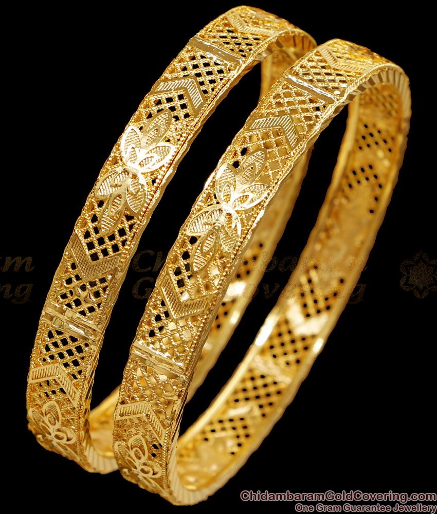 BR2601-2.4 Two Set Classic One Gram Gold Bangle Floral Design Without Stone BR2601-2.4 Two Set Classic One Gram Gold Bangle Floral Design Without Stone