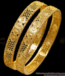 BR2603-2.10 Stylish Heart Shaped 1 Gram Gold Bangle Designs Online