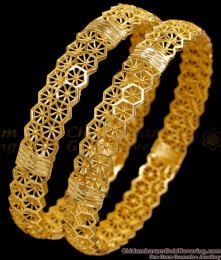 BR2608-2.4 Set Of Two Trendy Geometric Shaped Gold Bangle Designs For Women