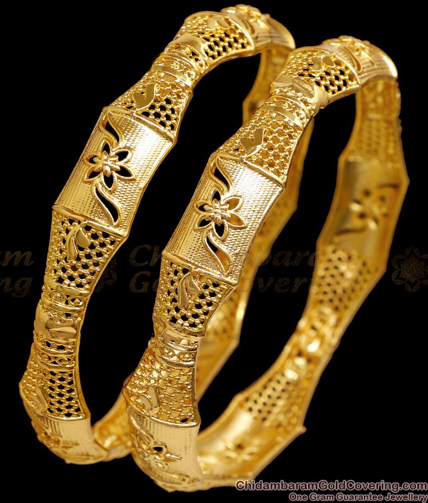 BR2610-2.4 Set Of Two Traditional Flower Design Gold Plated Bangle Designs Online BR2610-2.4 Set Of Two Traditional Flower Design Gold Plated Bangle Designs Online
