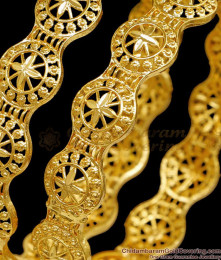 BR2618-2.10 Size Designer Gold Imitation Bangle Floral Design For Wedding