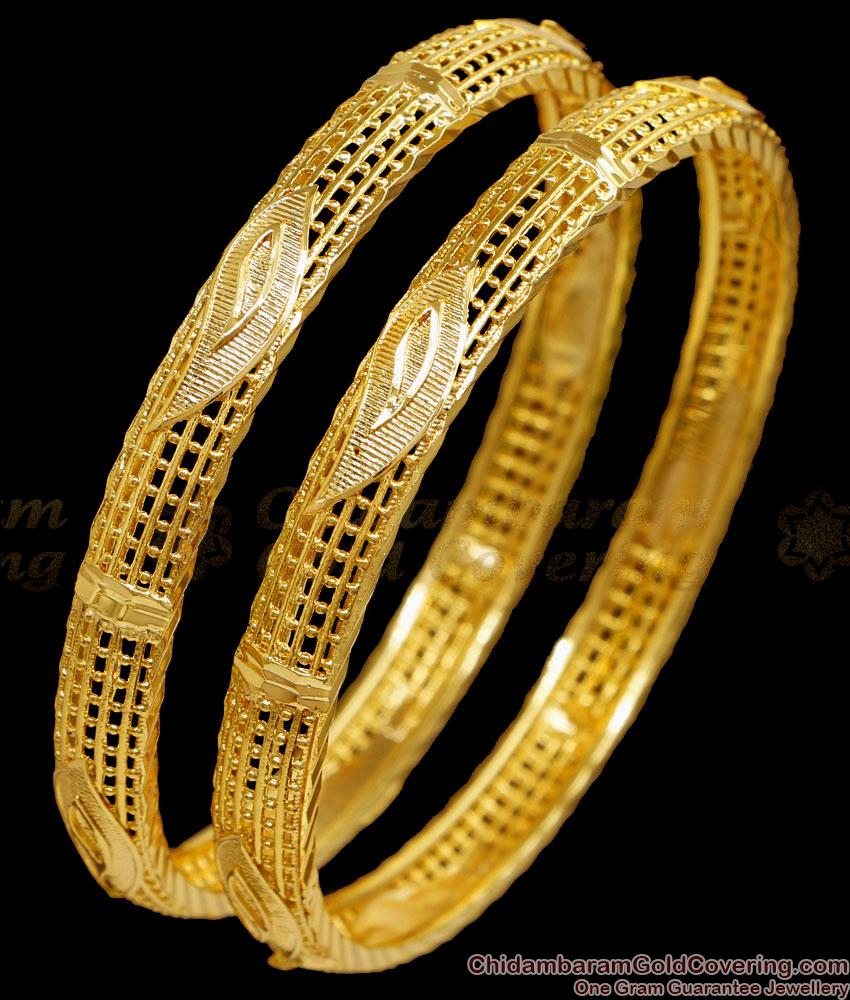 BR2619-2.4 Size Regular Use Micro Gold Plated Fancy Bangle Leaf Design