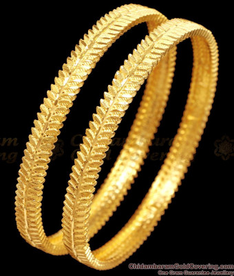 BR2634-2.8 Size Set Of 2 Two Gram Gold Leaf Design Bangle For Function Wear